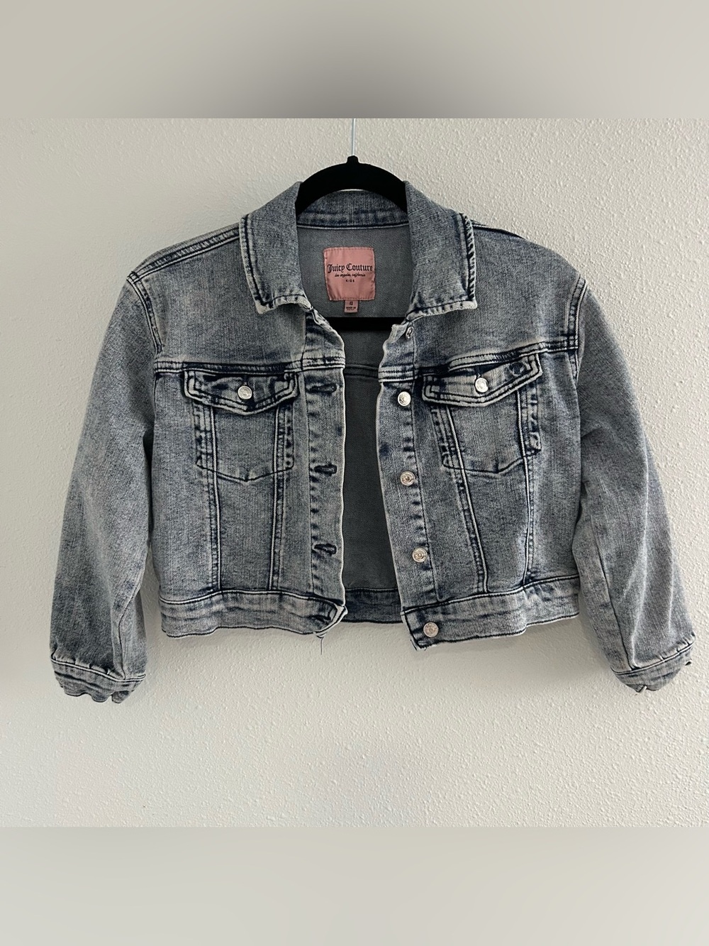 Juicy Couture Washed Gray Cropped Denim Jacket